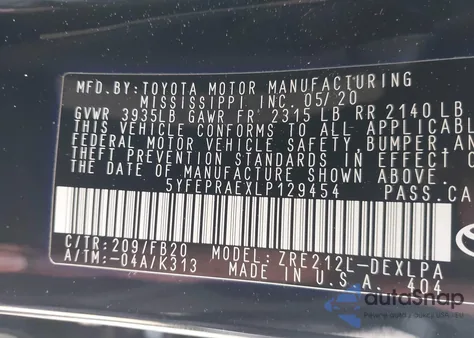 2020 Toyota Corolla Le из США, поврежденный, VIN 5YFEPRAEXLP129454